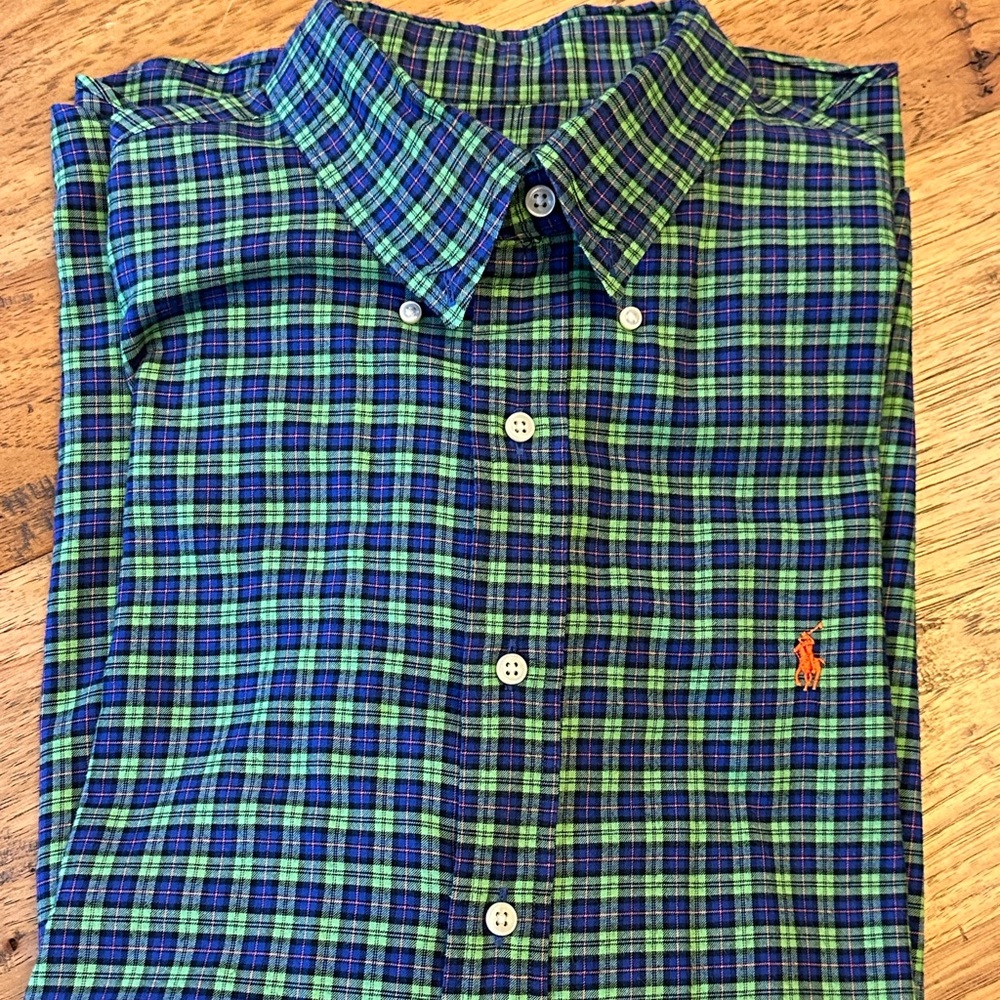 Ralph Lauren Men's XL Plaid Long Sleeve Button-Up Shirt Blue/Green Multicolor